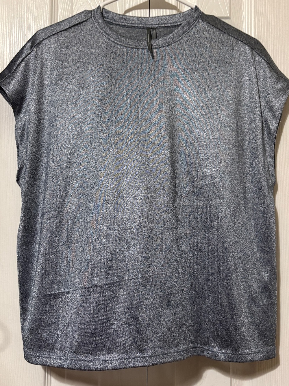 Anthropologie Women’s Medium Silky Shimmer Tee Shirt Metallic Top Short Sleeve